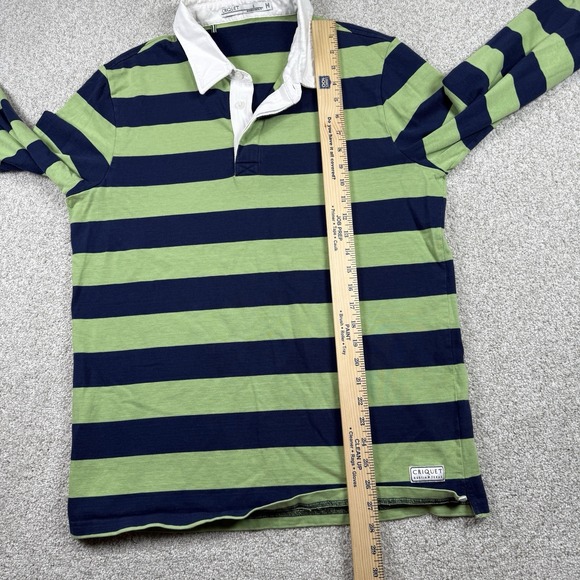 Criquet Men's Large Blue Green Striped Long Sleeve Rugby Polo Shirt - Picture 5 of 7